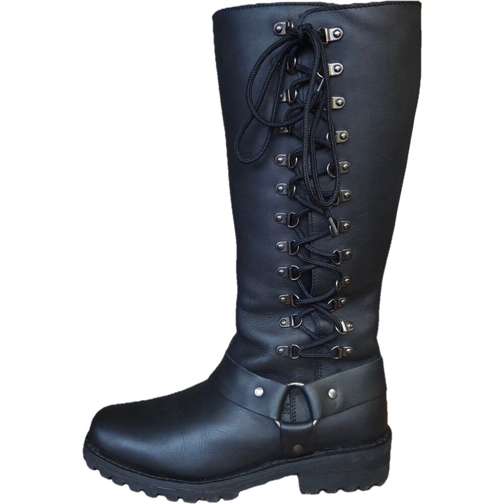 Z1R Women Savage Waterproof Leather Tall Motorcycle Boots Punk Goth Rock 9.5 EUC